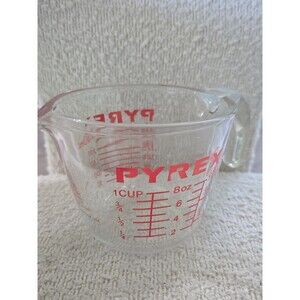 VTG PYREX One Cup Glass Measuring Cup Metric Ounces Red Letters #508 USA Exc